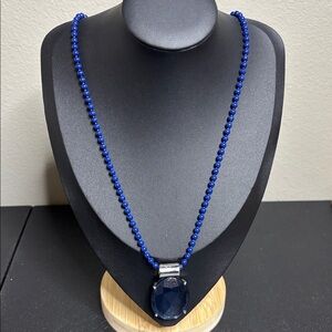 Vintage Oops A Daisy Blue Beaded Necklace with Large Pendant